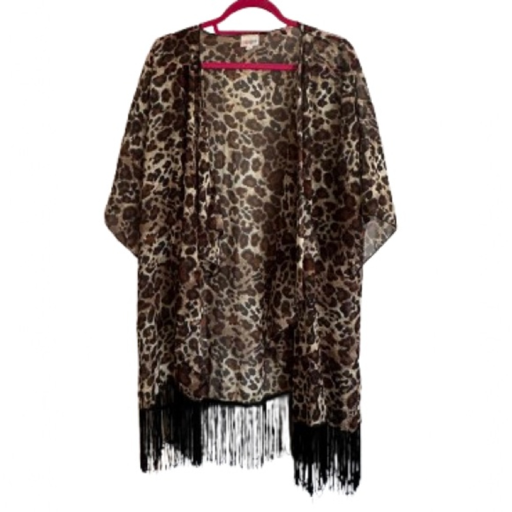LuLaRoe Leopard Print Sheer Fringe Kimono - Brown & Black